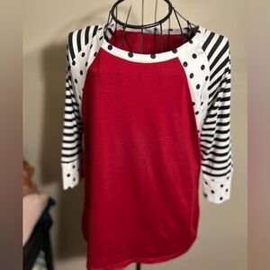 size medium womans shirt   shirt  red blouse  black white striped tee